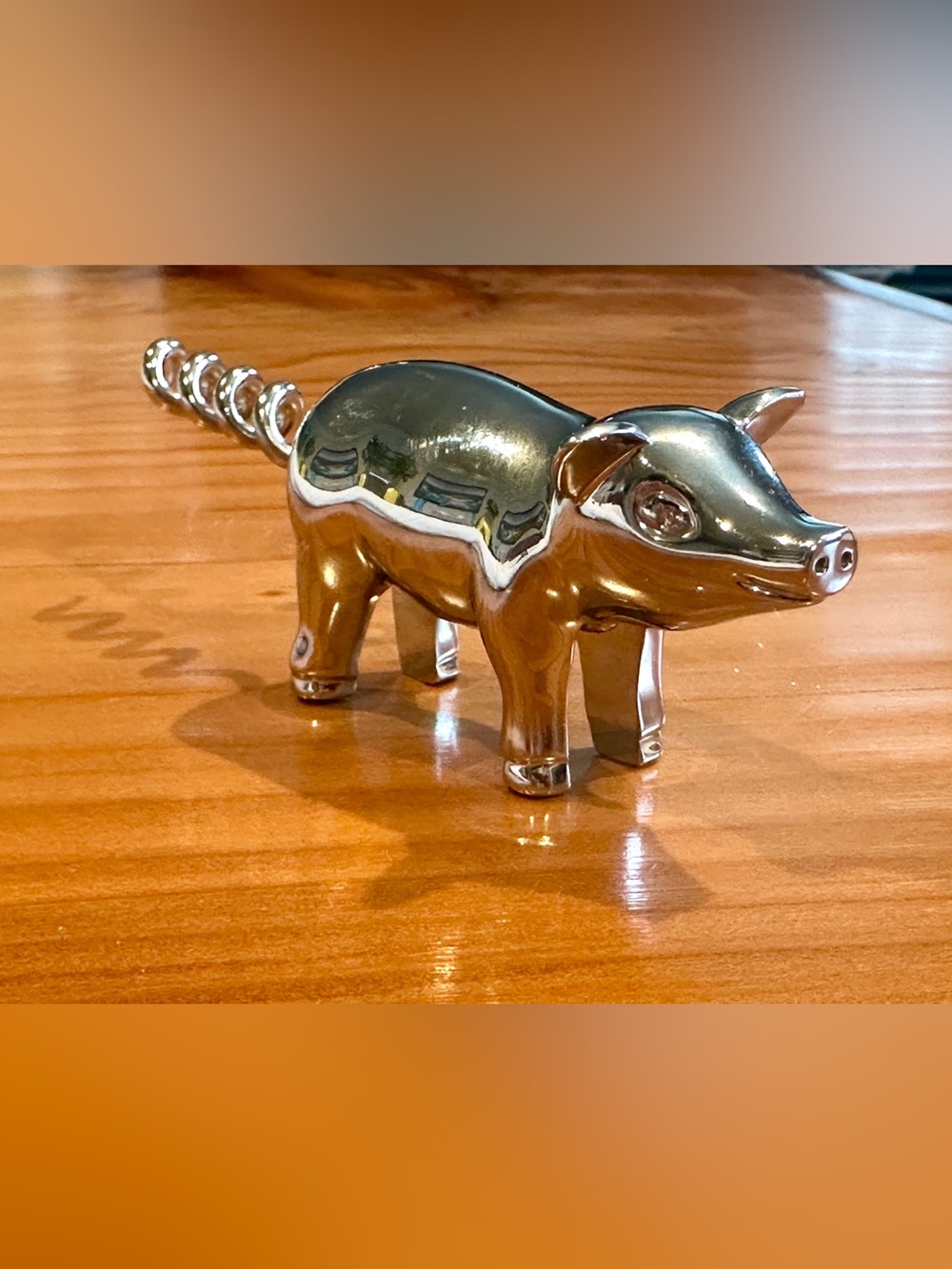 Chrome Silver Metal Figural Pig Wine Bottle Opener Tail Corkscrew Barware - Cute